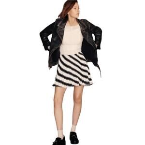 NWT Maeve Pleated Skirt Women's Size 10 Anthropologie Black White Striped NEW